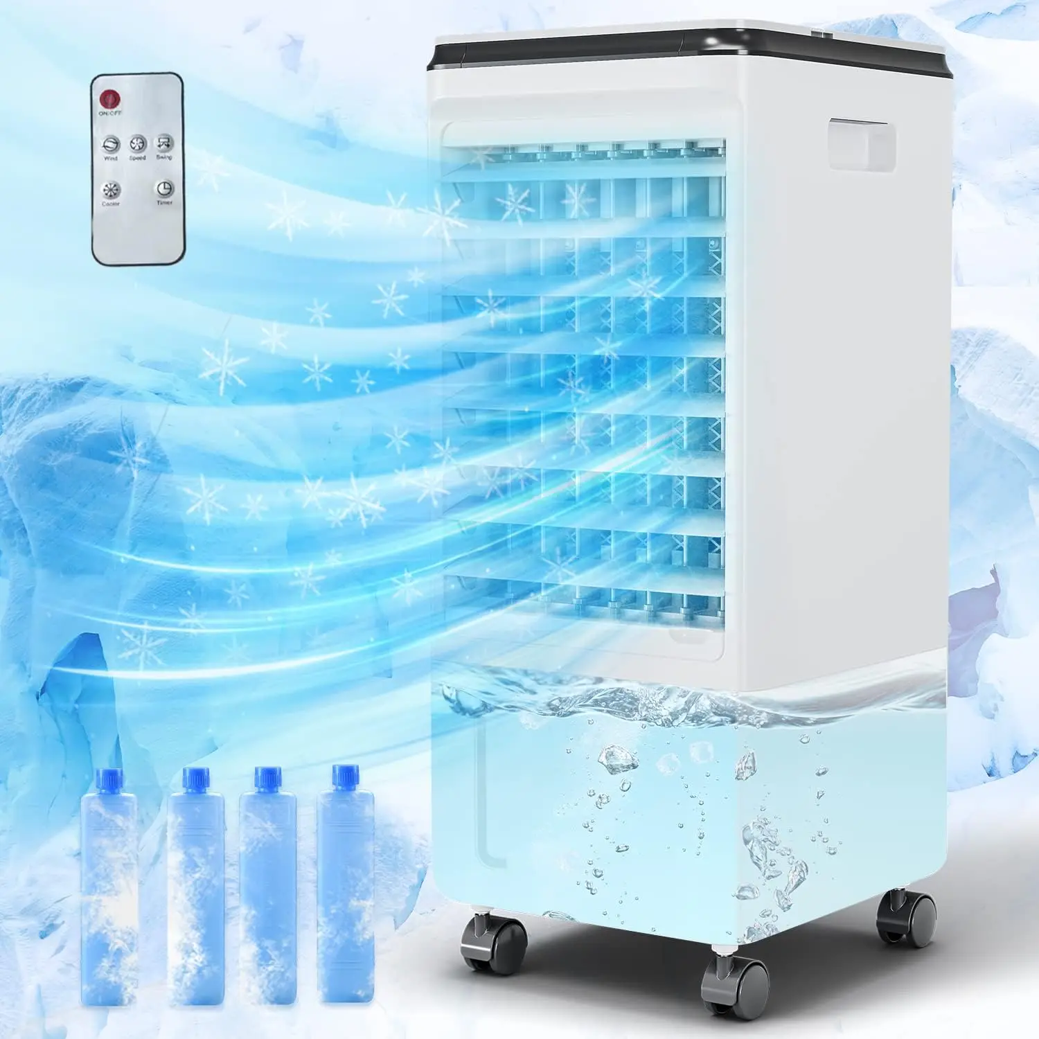 

Air Conditioner, 3-IN-1, Modes & 3 Speeds Fan, Evaporative Cooler, 7H Timer&Remote Control, 4 Ice Box, Ultra-Quiet for R