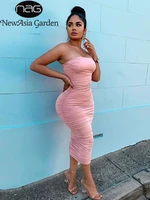 newasia 2 layers women long dress bodycon midi sexy dress elegant party club dresses off shoulder ruched pencil dress pink robe