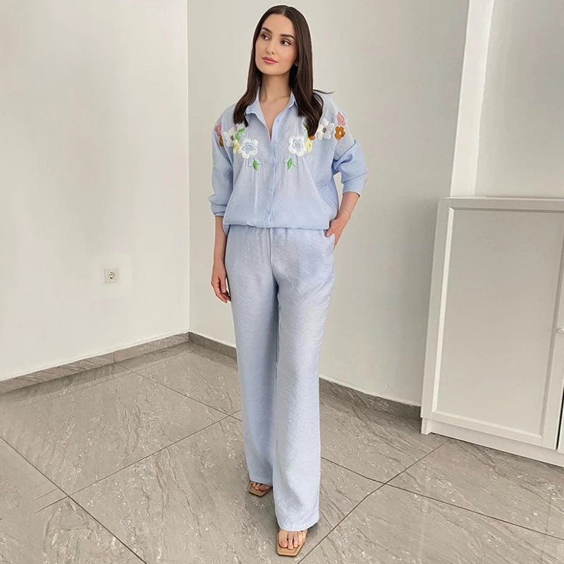 

2 Piece Women Set Autumn Long Sleeve Shirt Blouse Top And Pants Suits Outfits Summer Fashion Office Lady Matching Sets Outfit