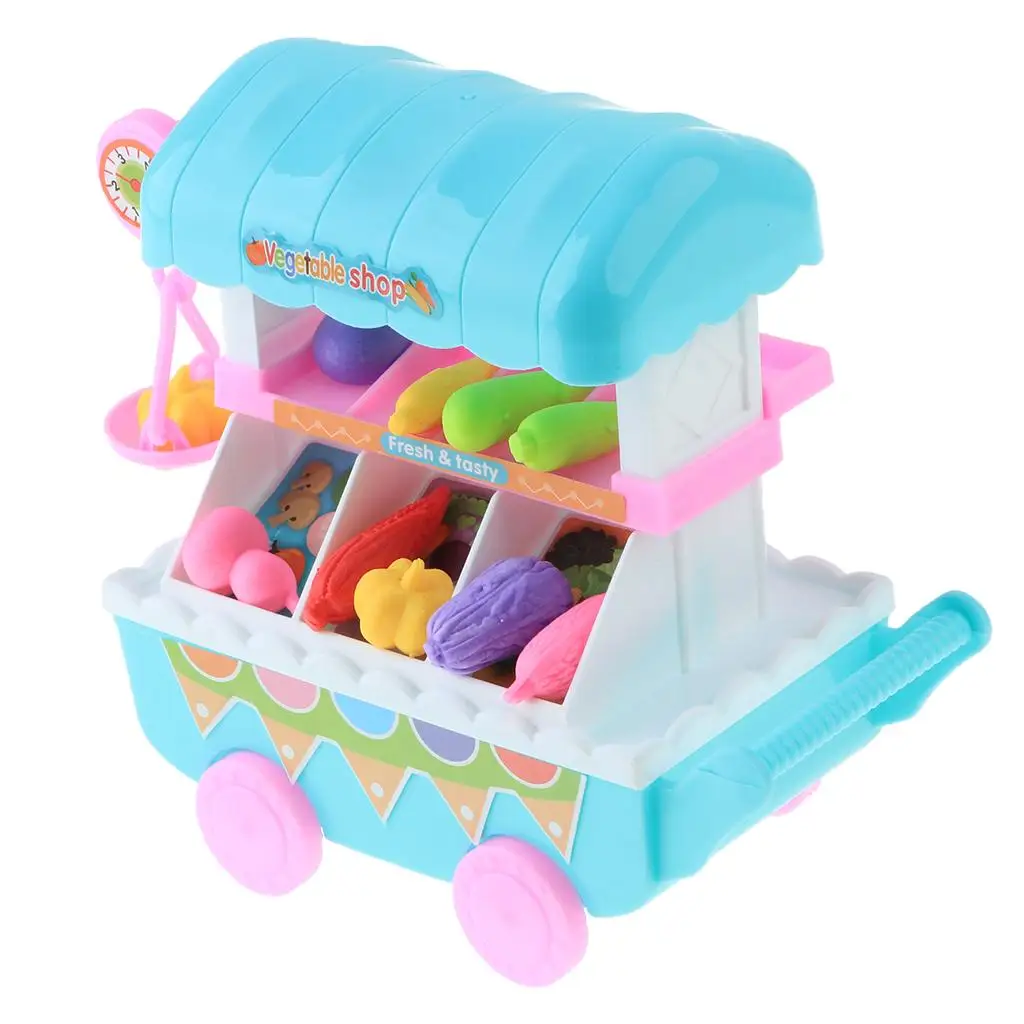 

10pcs Mini Music Light Vegetables Cart Children Kids Pretend Play Toy Blue