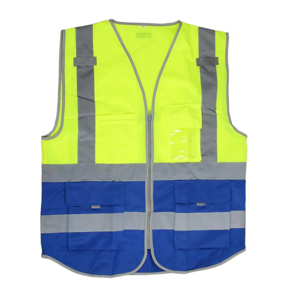 

High Visibility Zippered Front Safety Vest with Reflective Strips, Security Work