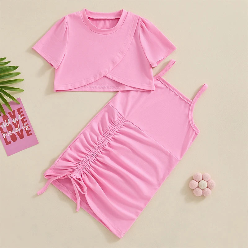 Летняя модная Однотонная футболка Tregren для девочек 1-5 лет с коротким рукавом и со