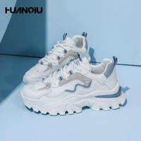huanqiu sneakers new thin mesh breathable daddy shoes in summer 2021 womens versatile color matching running shoes lace up