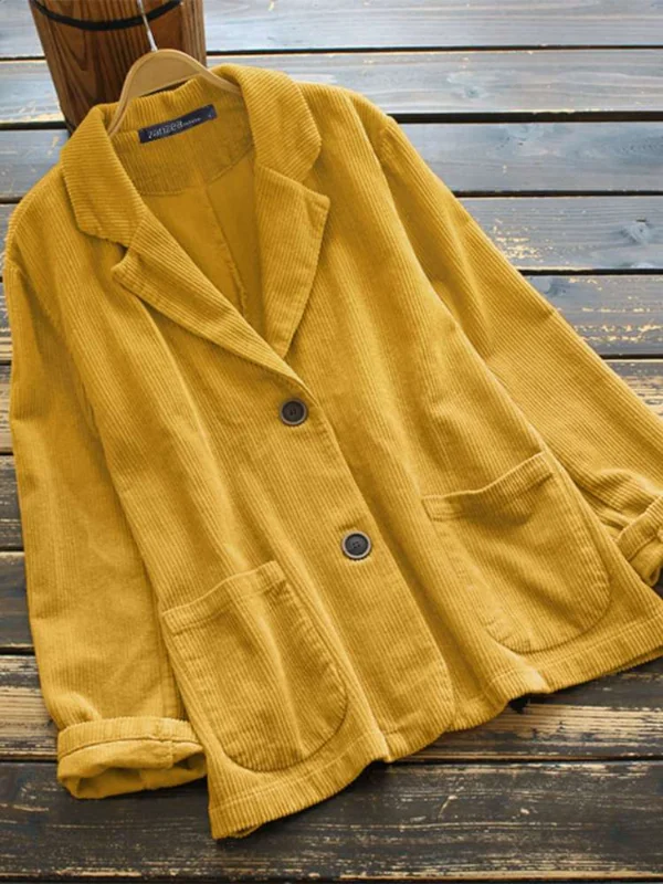 

Осенние вельветовые пальто, женская верхняя одежда с длинным рукавом, Женский винтажный блейзер с воротником с лацканами, модные однотонные куртки, Chaqueta 2023