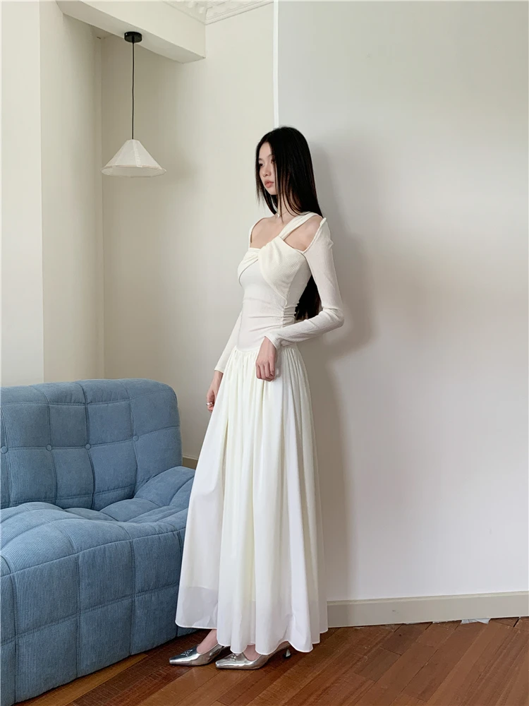 Вязаное лоскутное платье для женщин весной и осенью с новым выдолбленным