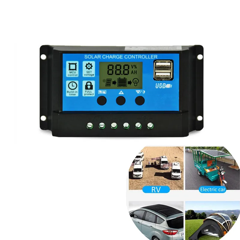 

Solar Charge Controller 20/30A Solar Panel PWM Charging Controllers 12V 24V Auto Dual USB Port LCD Display Intelligent Regulator