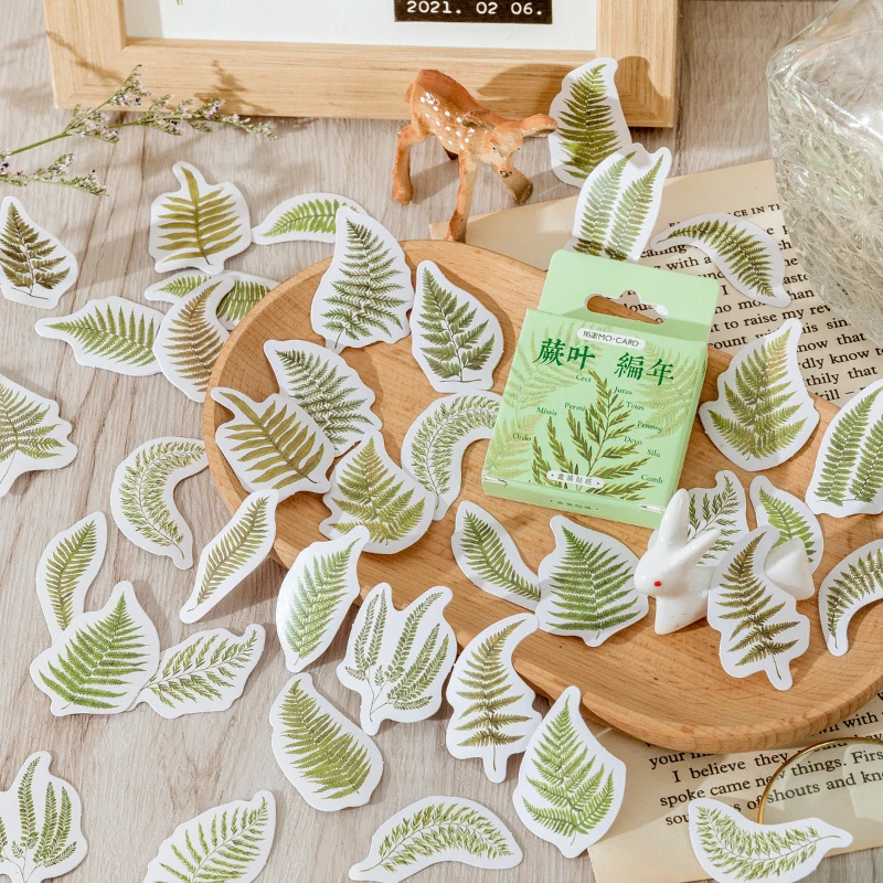 

46Pieces Box stickers plant leaf Fresh Green Plant Handbook Diary Material account Scrapbooking Decorative Adhesive handmade 4CM