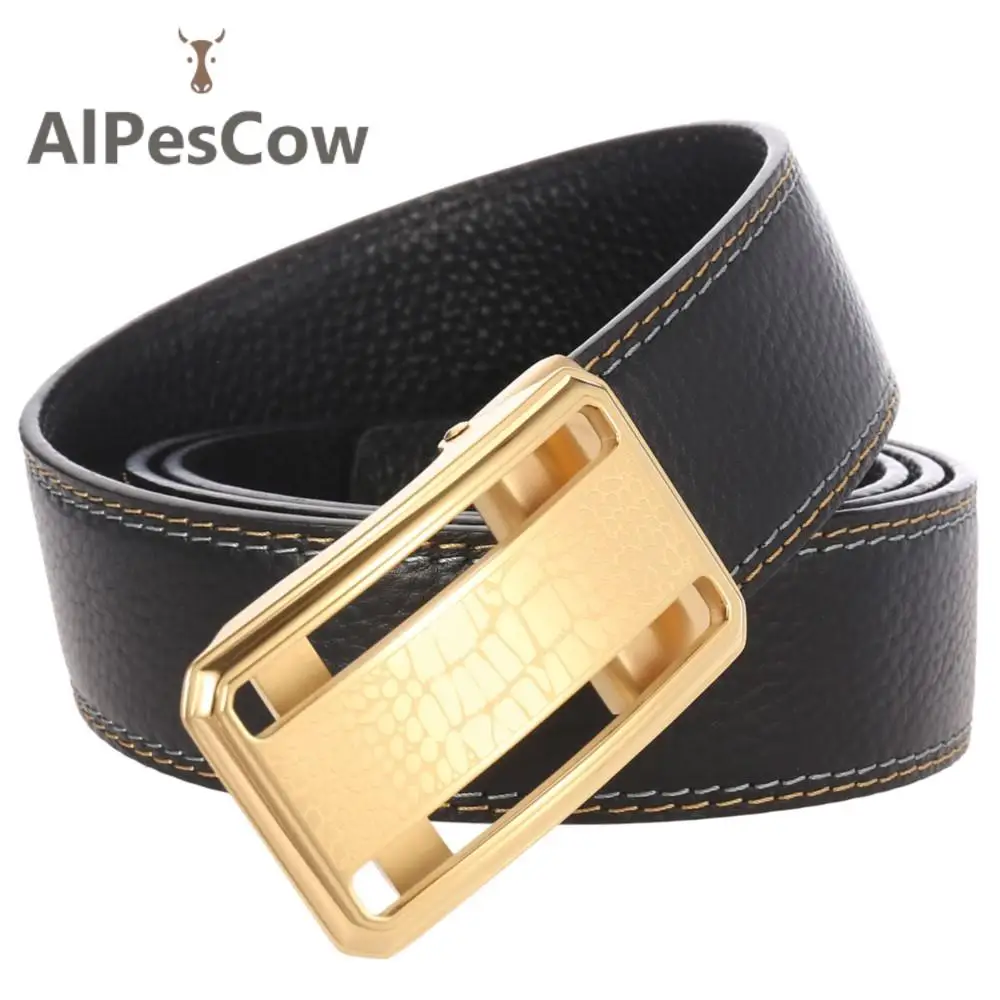 

High Quality Full Grain Leather Ratchet Belts for Men 100% Alps Cowhide Male Waistband Automatic Buckle Designer Formal Luxury