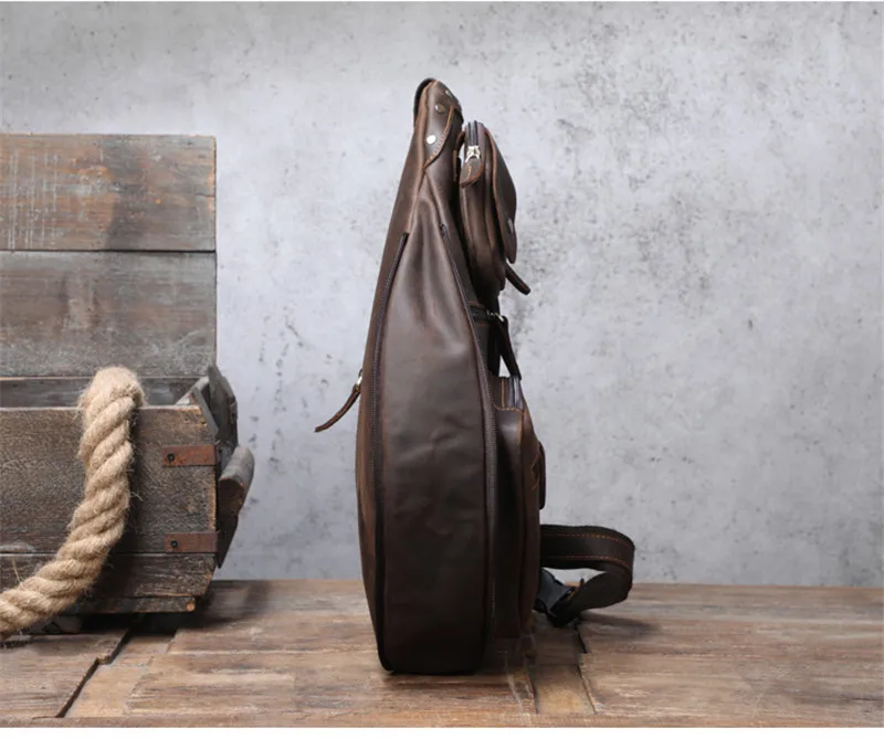Vintage genuine leather men's multi-pocket personality chest bag designer natural crazy horse cowhide outdoor shoulder bag