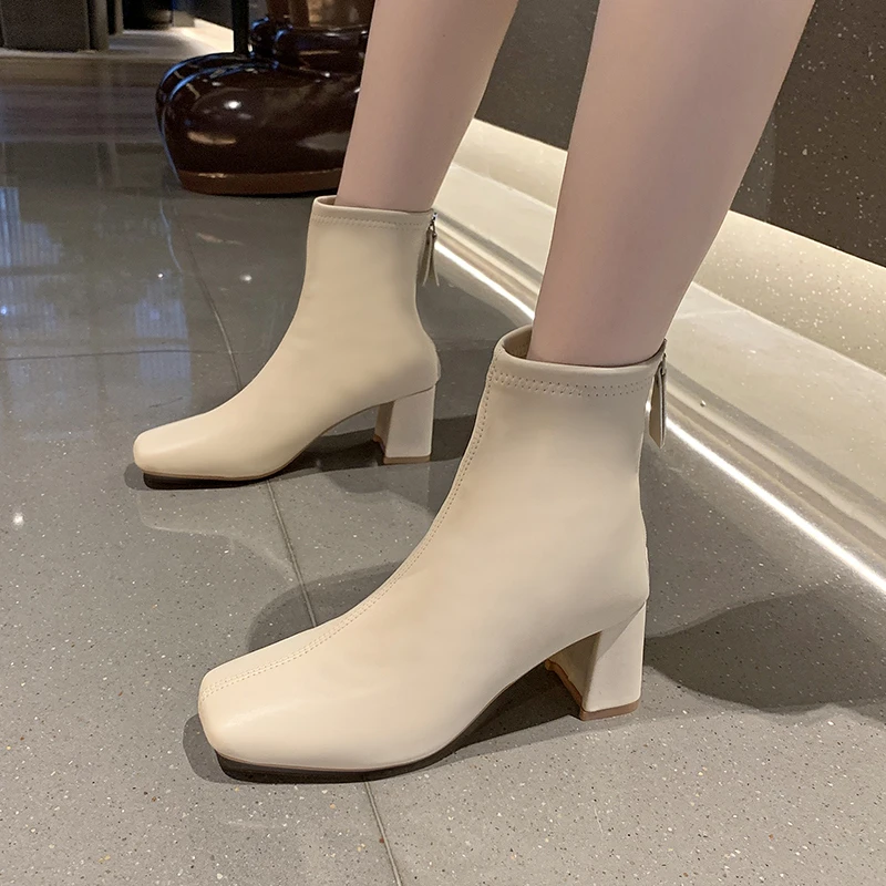 

Shoes for Women 2023 Hot Sale Winter Mid-Calf Women's Boots Solid Square Toe Zipper Fashion Boots Female Zapatos De Mujer
