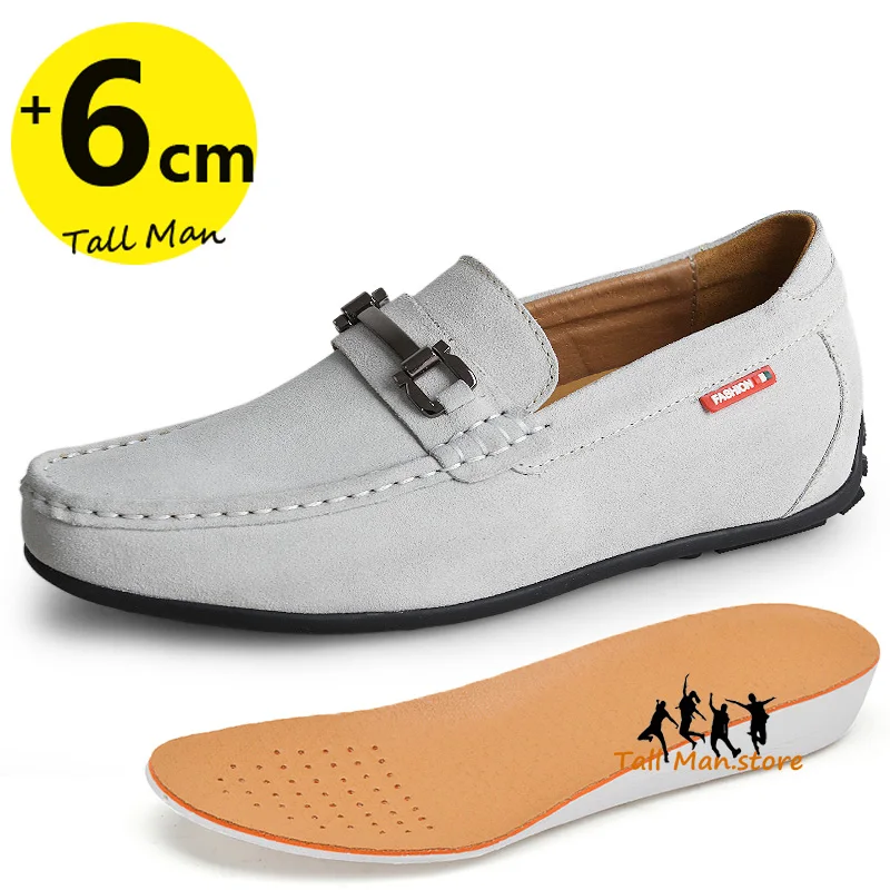 Мужские мокасины увеличивающие рост замшевые кожаные в британском стиле стельки
