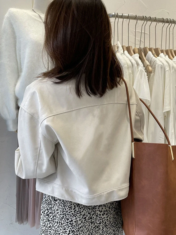 Autumn Korean Cropped Leather Jacket Women Black Thin Loose Casual Motorcycle Jacket Female 2022 Winter Streetwear Lady Chic Top