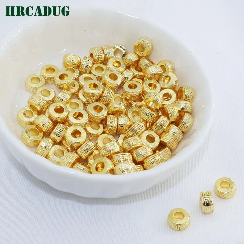 6.5mm Jewelry Bead 18K Gold Plated Brass Metal Large Hole Spacer Beads DIY Accessories Findings Separating For Beads Wholesale