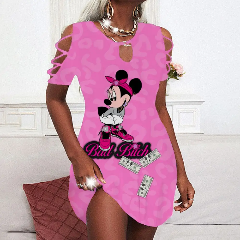 Chic and Elegant Woman Dress Minnie Mouse Party Dresses Cutout Sleeves Women Off Shoulder Summer 2022 Mickey Disney Sexy Women's images - 6