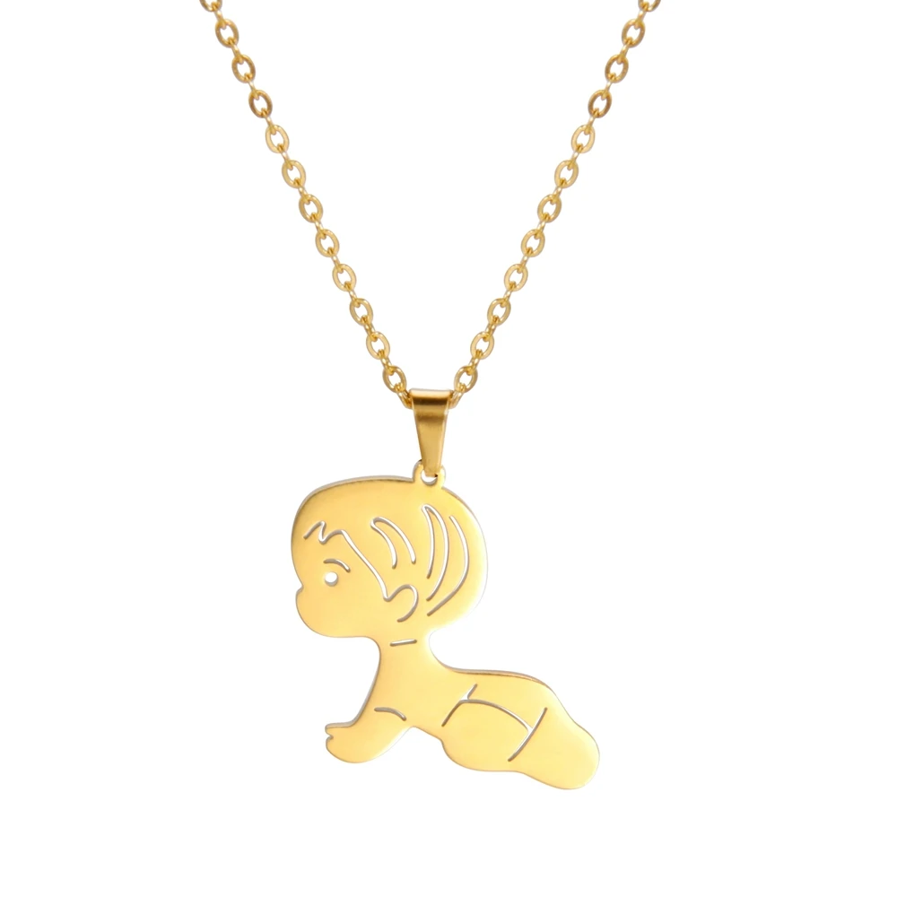 

Xincong Stainless Steel Jewelry Gold Color Steel Color 25.7x23.5mm Crawling Baby Boy Pendant Necklace With 45+5cm Link Chain