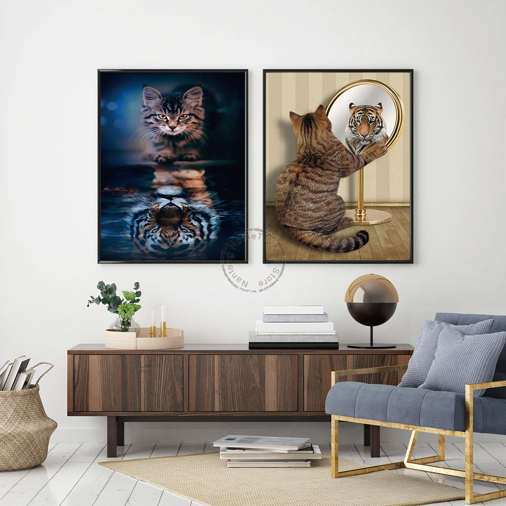 

Funny Wall Art Cat Looks Tiger Canvas Painting Animal Posters And Prints Pictures For Kids Room Home Decor