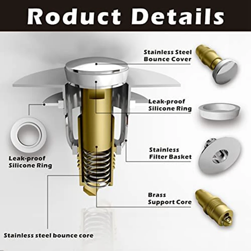 

Bathroom Sink Drain Plug Bathtub Plug With Hair Extractor, Bullet-Type Push Basin -Up Drain Filter