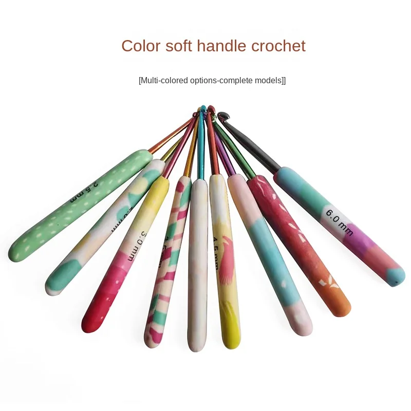 

Knitting Tools Sweater Needle Soft Pottery Handle Color Aluminum Crochet Needle Set of 9 Pieces 2.0-6.0mm OPP Bag Packaging