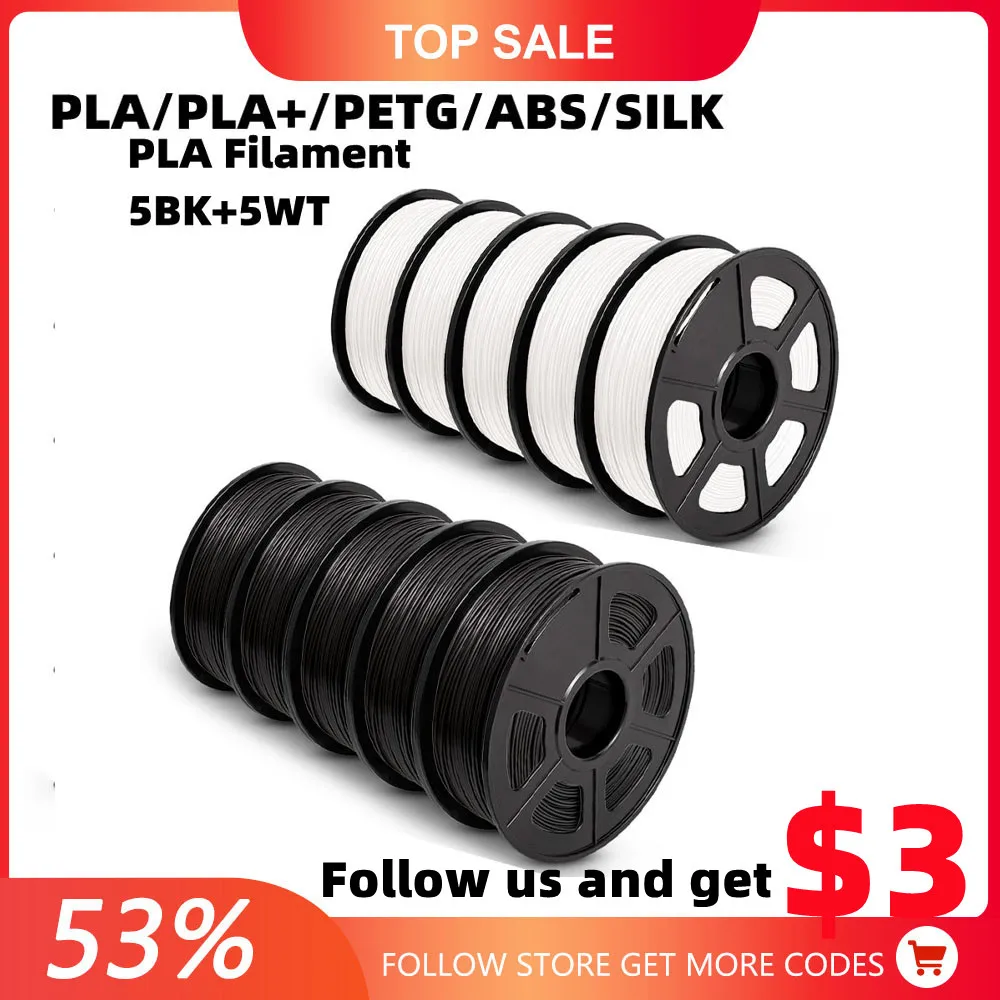 PLA PETG PLA PLUS SILK WOOD ABS Filament 3D Printer For 3D Printe Plastic Filament 1.1KG 10 Rolls/Set 1.75MM 10 Times Toughness