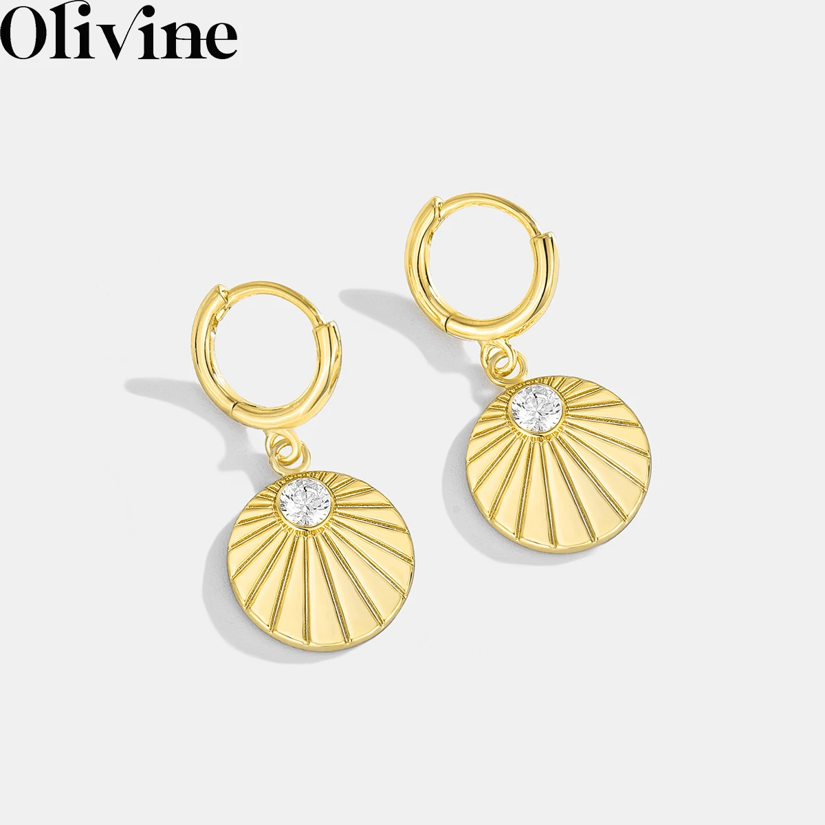 

Minimalist Ins 925 Sterling Silver Sunshine Coin Dangler 18K Gold Plated High Polished Huggies Drop Earrings Daily Jewelry