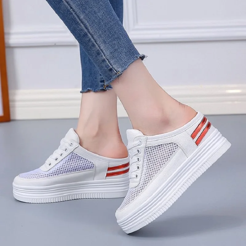 

Women's Summer Slippers Hollow Breathable Thick Bottom Half Slippers Casual platfor Women Shoes half drag shoe women A7-59