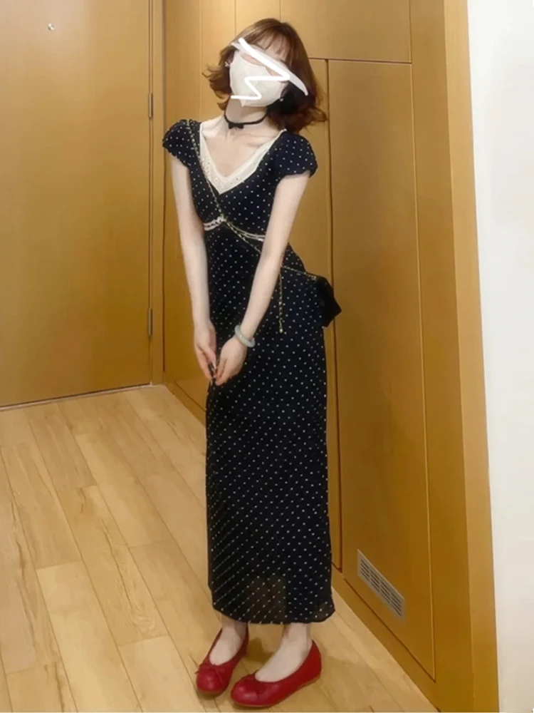 Женское платье с цветочным принтом длинное черное во французском стиле лето 2024