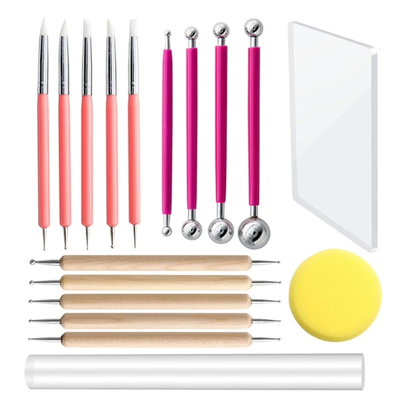 

17Pcs Professionals Ceramic Clay Kit, Double-sided Dot Brush Modeling Cutting Tools with Carving Knife for DIY Pottery Y5GB