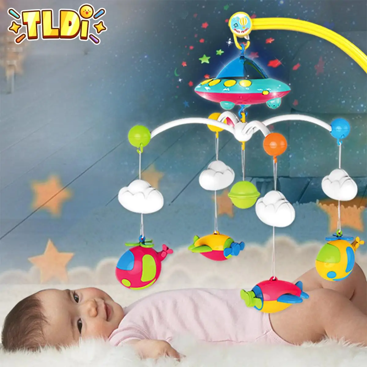 

Plane Clib Rattle with Light Baby Mobiles Music Space Bed Bell Projection Electric Pram Hanging Dolls for Babies Newborn Gift