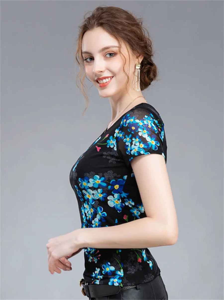 Женская весенне-летняя блузка с V-образным вырезом и цветочным принтом g2192 4XL