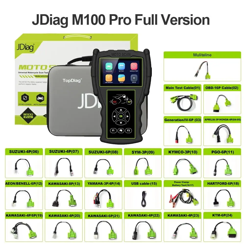 JDiag M100 Pro Code Reader Диагностический сканер мотоцикла для BMW Honda Yamaha Suzuki KTM AEON ABS Test OBD2