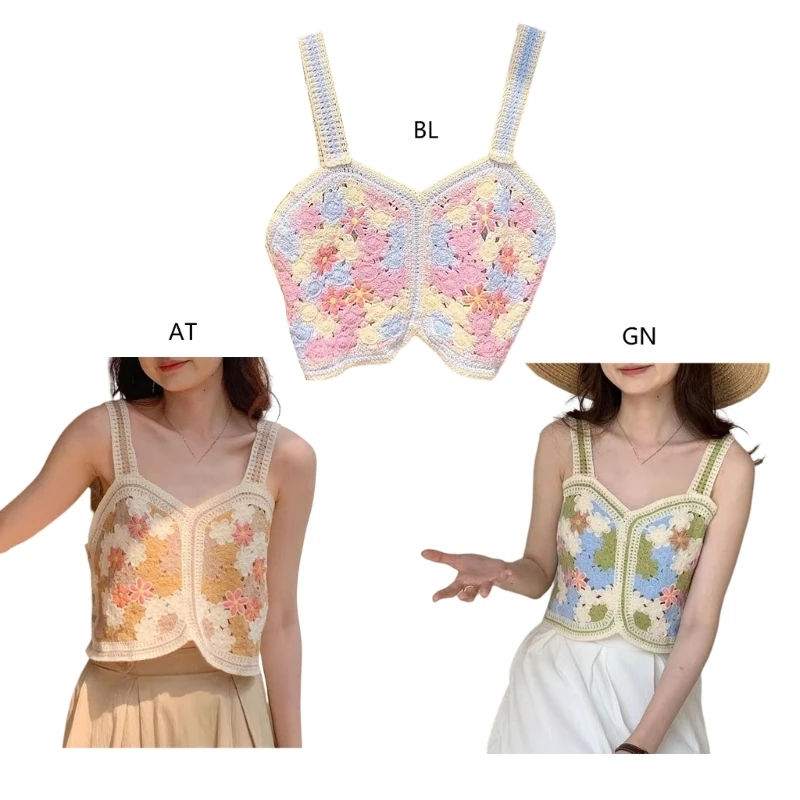 

H9ED Women Basic Ribbed Knit Top Crew Neck Sleeveless Crop Top Y2K Summer Camisole Vest Top