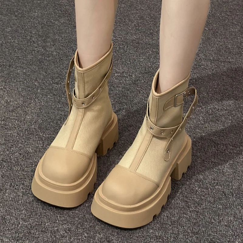 Зимние Модные мотоциклетные женские ботильоны новинка 2025 повседневная обувь на
