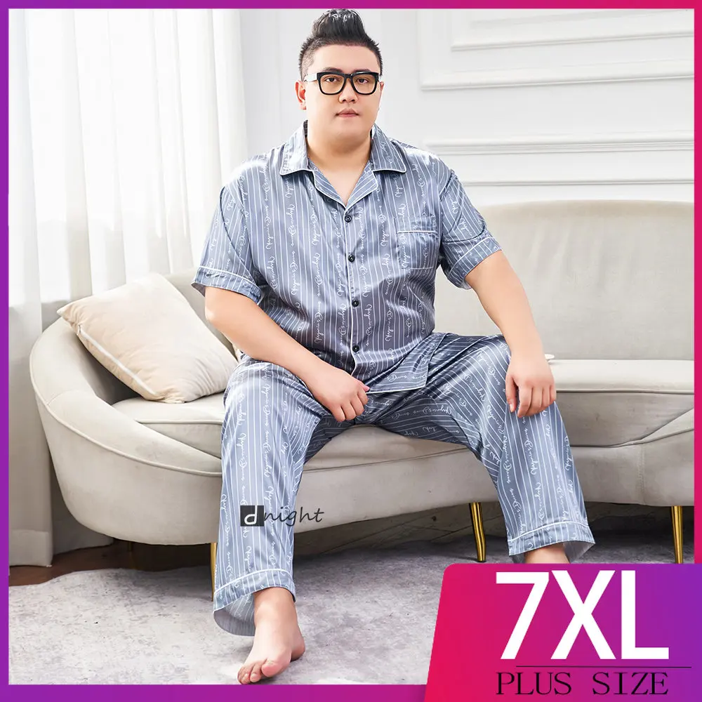 

Summer Sleepwear Silk Satin Pajama Sets with Shorts Pajamas for Men Pyjamas Suit Pijama Men Loungewear Plus Size Pj 3XL-7XL