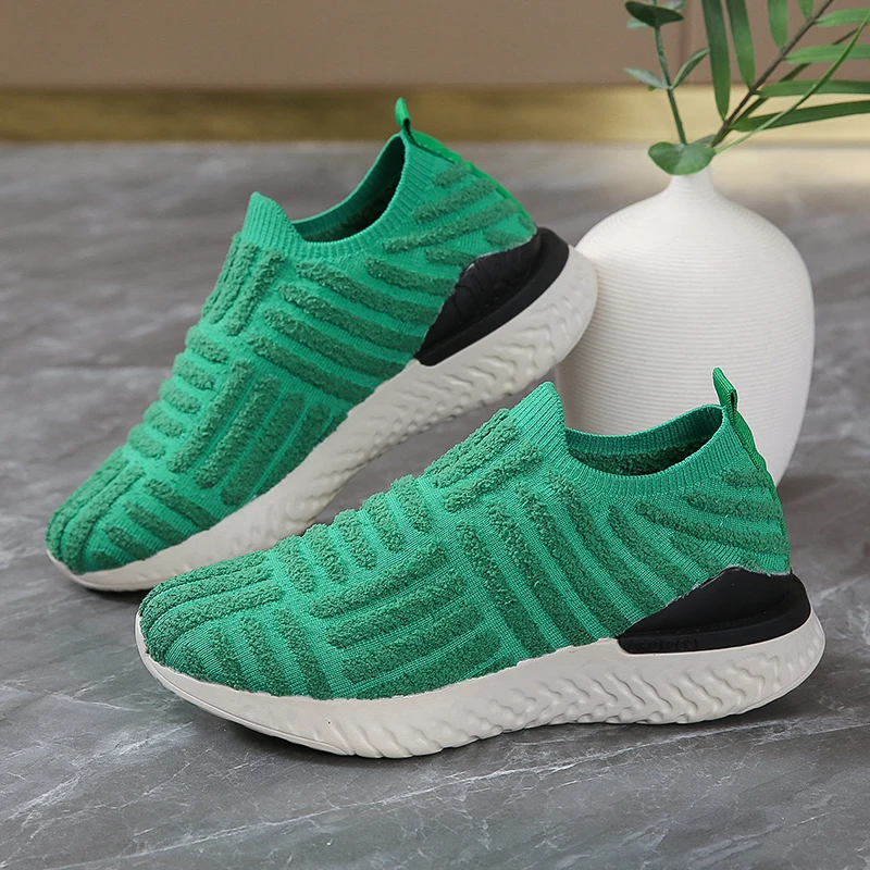 

Large size 36-44 towel face all-match sneakers 2022 spring new elastic fly-woven mesh shoes casual slip-on light shoes