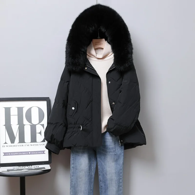 New Women Fox Fur Collar Down Jacket Casual Style Autumn Winter Coats And Parkas Female Outwear