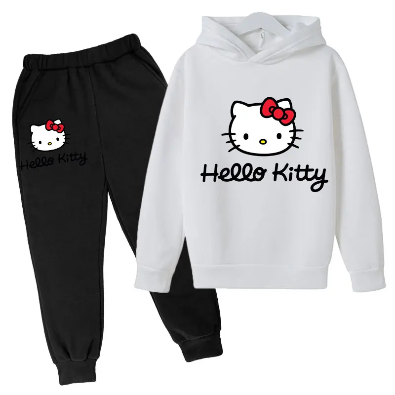 

Толстовки с капюшоном hello kitty, комплект одежды для мальчиков, детская одежда, одежда для девочек, топы, штаны, костюмы, костюмы с портами для ...
