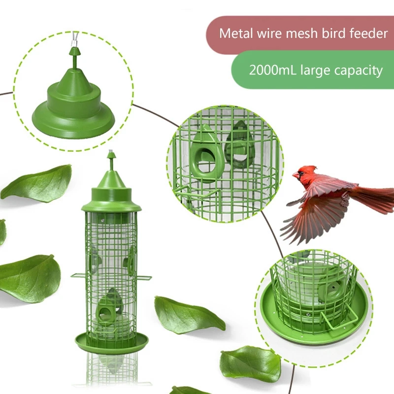 

Metal Bird Feeder for Outdoor Wild Bird Hanging Plastic Tube Squirrel Proof