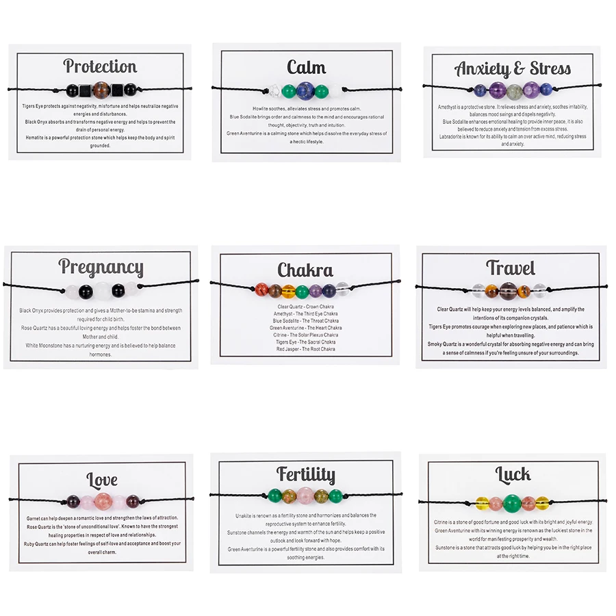 

Fashion Natural Stone Crystal Beads Rope Bracelet for Women Men Friendship Jewelry Colorful Woven String Travel Summer Card Gift