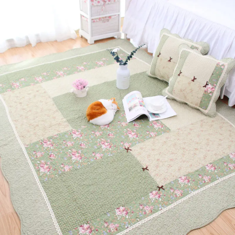 

All Cotton Pastoral Quilted Bedroom Carpet Thickened Tatami Bedside Pad Home Non-Slip Washable Machine Washable Sofa Cushion
