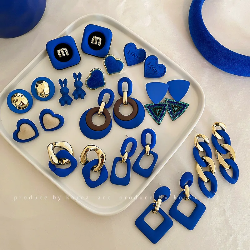 

Earrings Blue Handmade Crystal Acrylic Earrings European And American Geometric Beaded Earrings 2022 Fashion Jewelry For Women