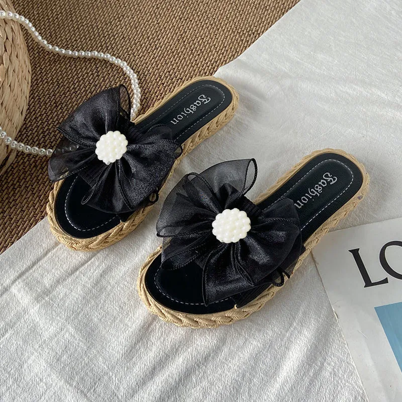 

Сандалии и шлепанцы женская летняя верхняя одежда Новинка 2022 модная женская обувь на плоской подошве с бантом женские Тапочки