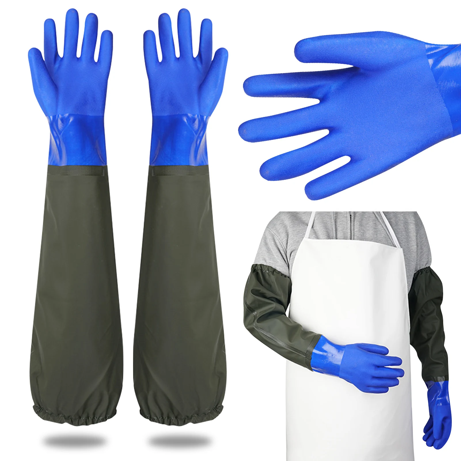 

Rubber Gloves Durable Fishing Operation Waterproof Cotton Lining Large Garden Protect Skin Long Arm Excellent Grip Heavy Duty