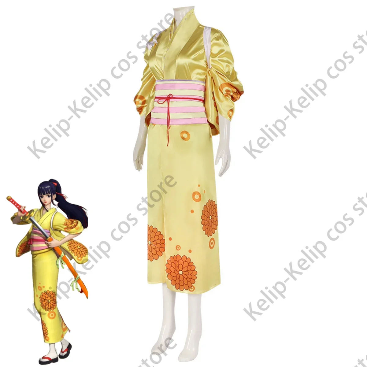 Костюм для косплея аниме Kikunojo O-Kiku халат-кимоно желтого цвета в японском стиле