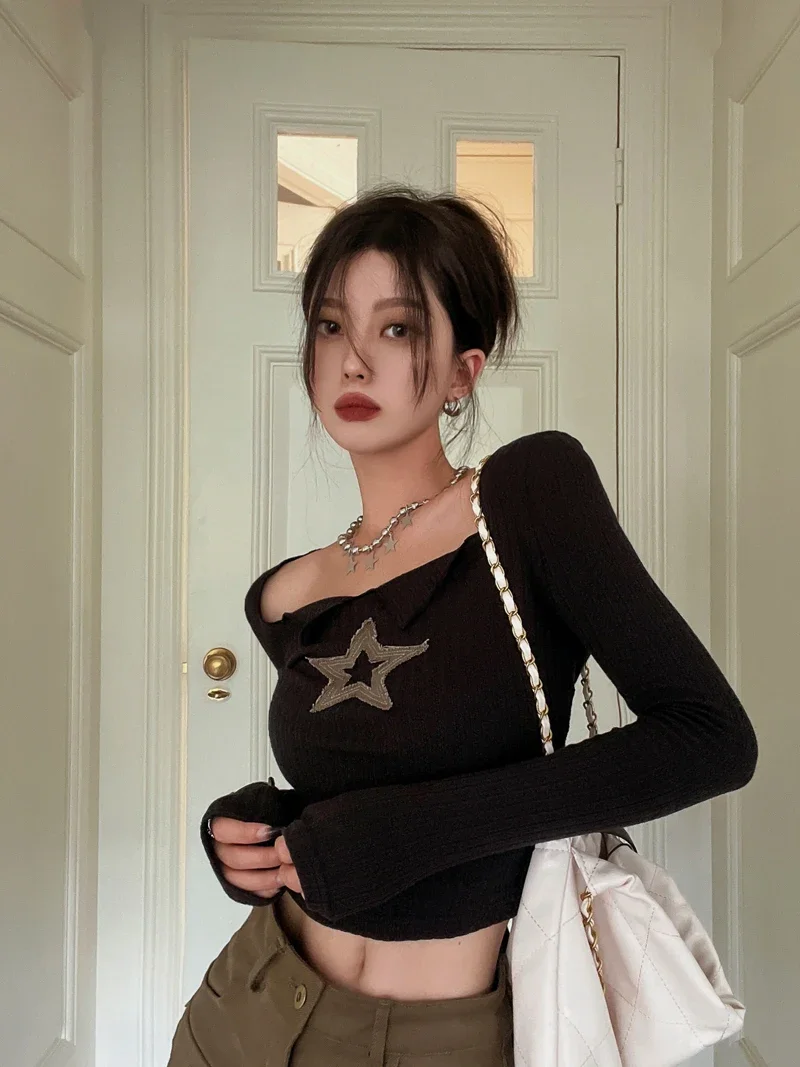 2023 рубашки для женщин футболки с длинными рукавами и принтом звезд модные