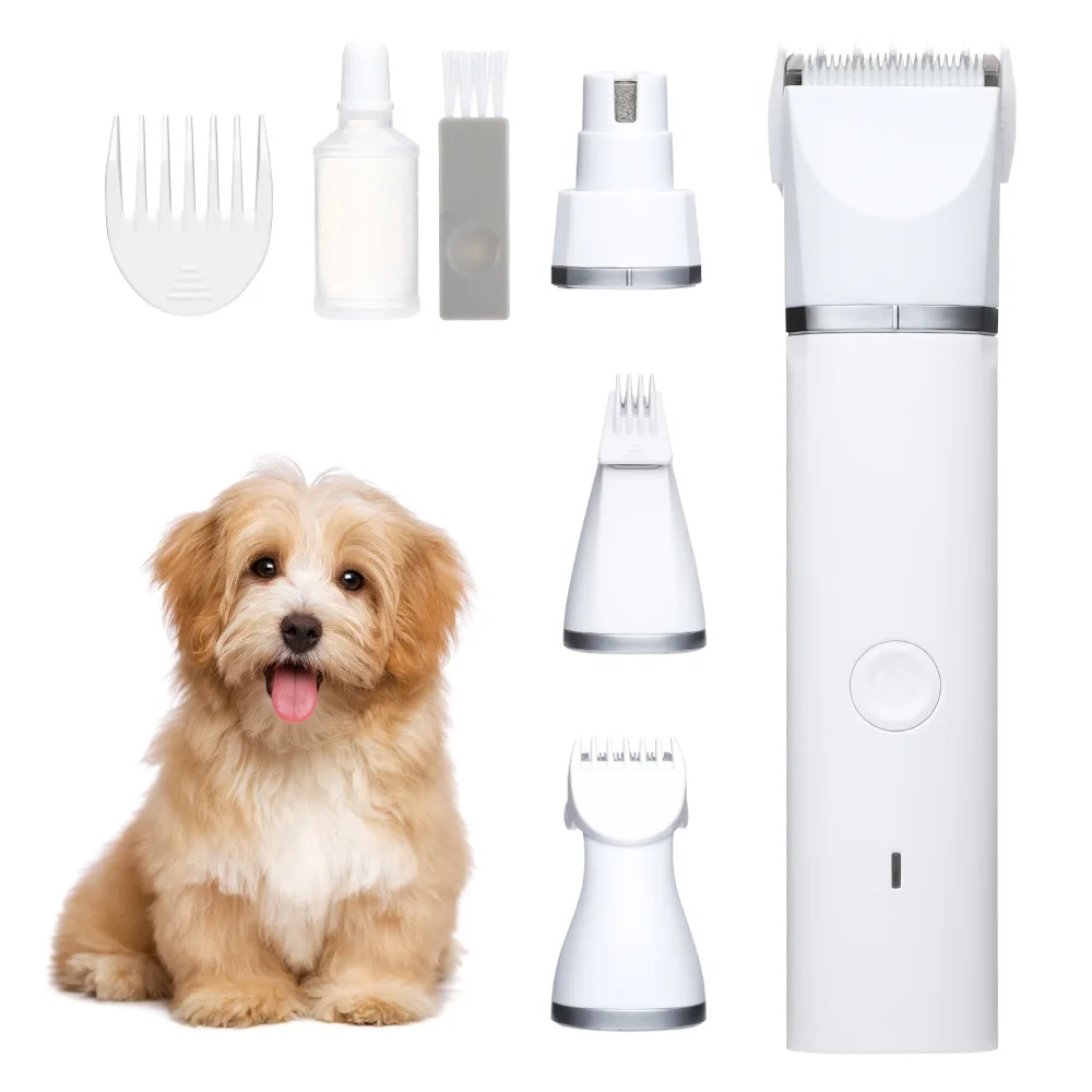 

4 in 1 Pet Electric Hair Clipper with 4 Blades Grooming Trimmer Nail Grinder Professional Recharge Haircut For Dogs Cat