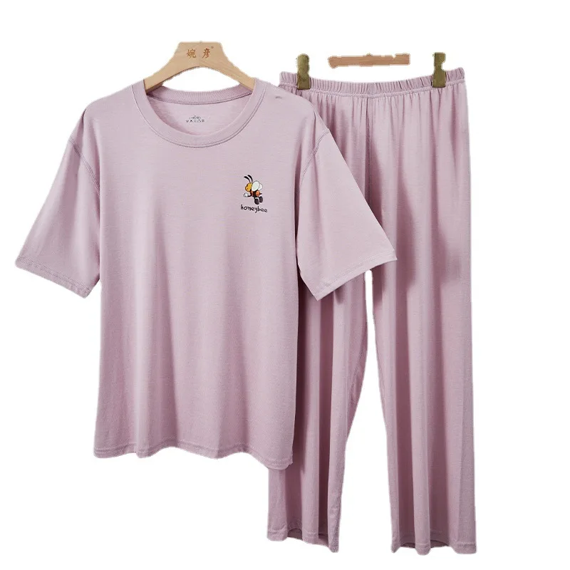 Pajamas Women's New Summer Loose Round Neck Can Be Worn Outside Short-sleeved Pajamas Casual Suit Breathable and Soft Loungewear