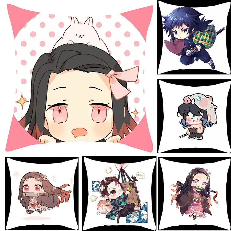 

Anime Pillowcase Demon Slayer Kawaii Pillow Cover Cartoon Character Cushion Cover 45x45 Home Decor Office Chair Bed Chair B0099