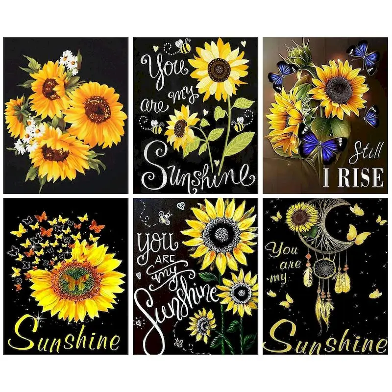 

CHENISTORY 5D DIY Diamond Painting Kits Full Round Diamond Embroidery Sunflowers Cross Stitch Mosaic Art Home Decor Diamonds