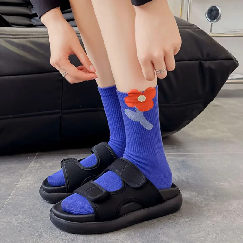 6 Pairs Long Cycling Kawaii Cotton Socks Women Three-Dimensional Print Socks Fashion Winter Socks Korean Style Chaussette Femme
