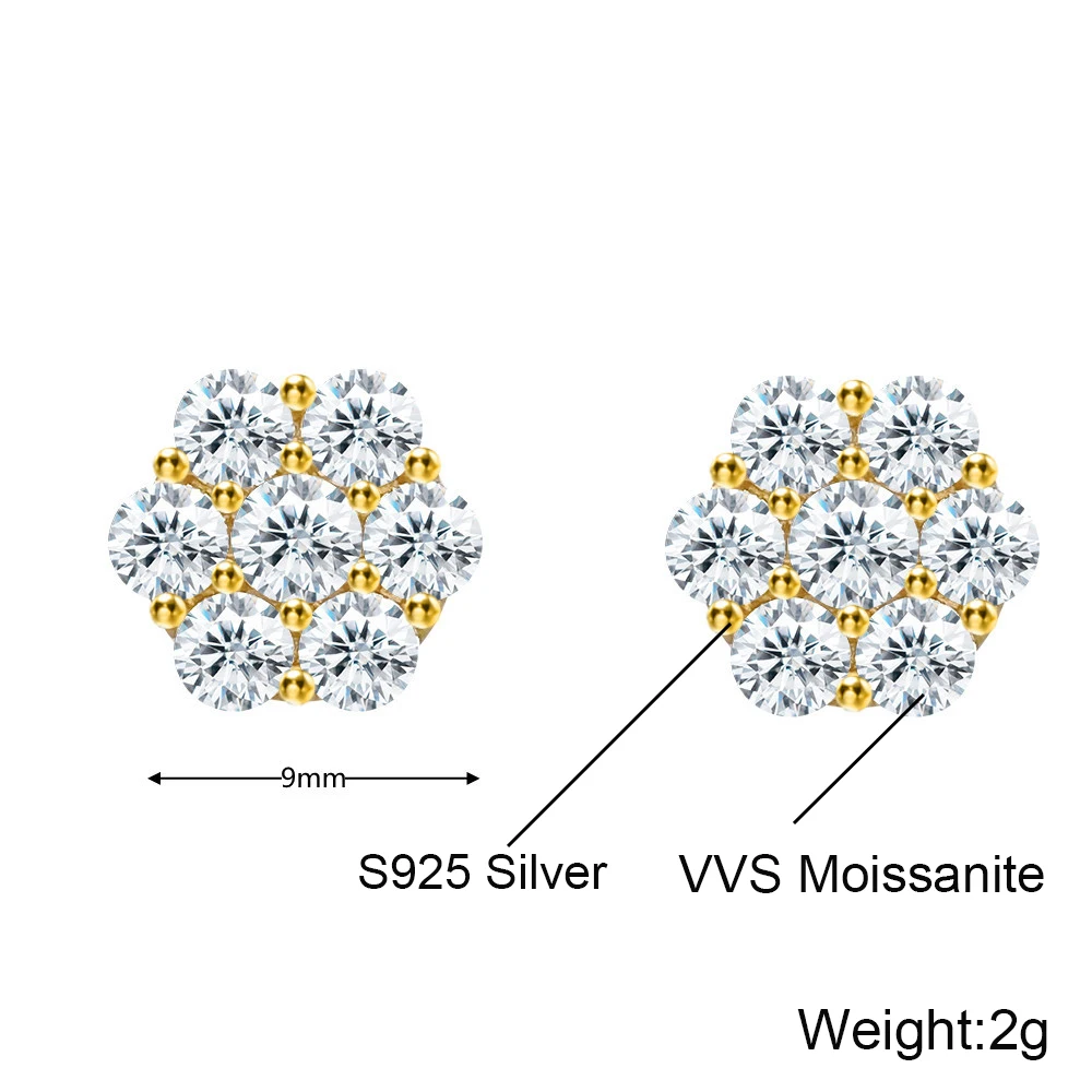 9mm Flower Moissanite Earrings For Women S925 Silver Ear Studs Real Diamond Jewelry Pass Tester With GRA Free Shipping